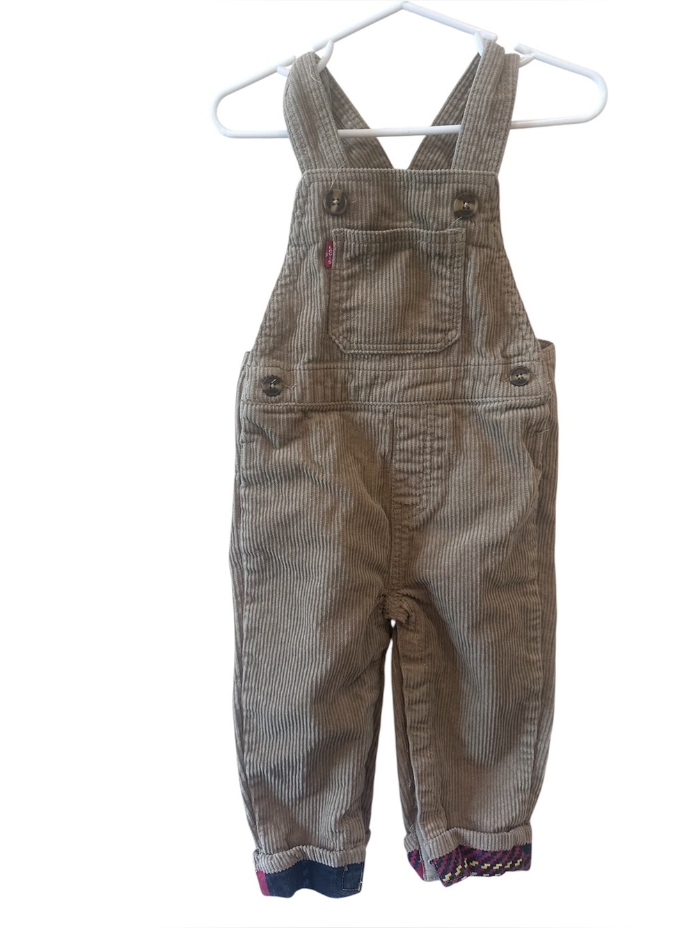 Levi’s Tan Corduroy Overalls Snap Bottom Vintage Style Neutral Fall Outfit 24M